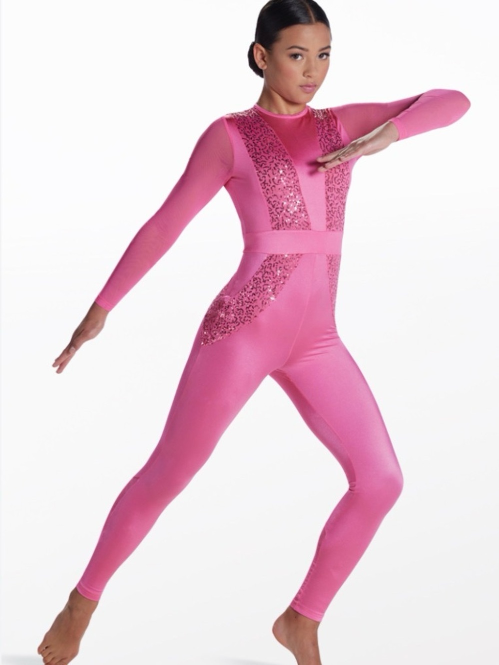 Weissman Hot Pink Sequin Dance Unitard